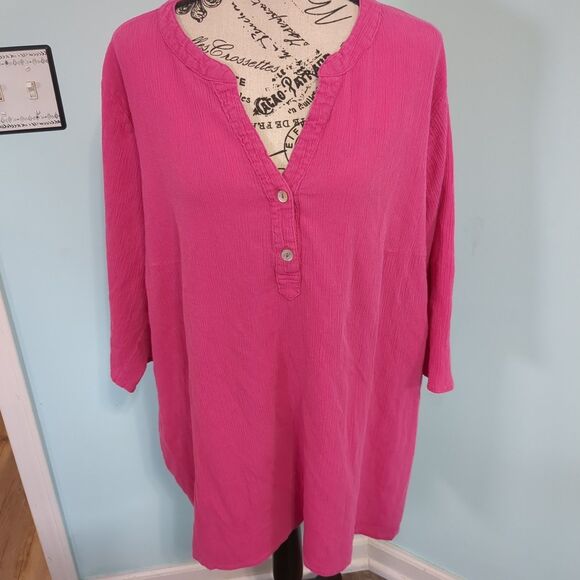 Woman Within pink 2x 26/28 V Neck Top Plus Lightweight Flowy Soft Plus Size - Picture 1 of 6